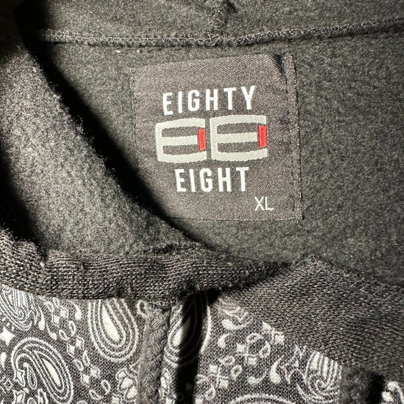 Eighty Eight Men's XL Black White Bandana Print Hoodie Sweatshirt Pullover - Picture 2 of 4